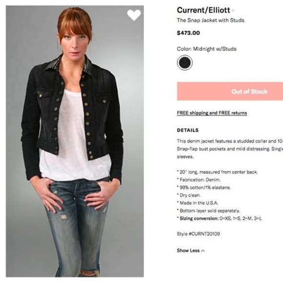 Current Elliott Snap Jacket Studs Midnight Small - Picture 7 of 7
